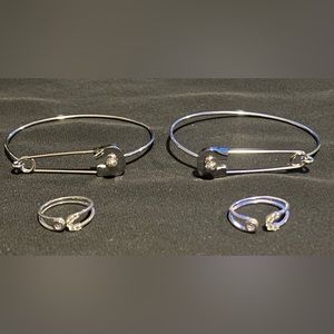 2pc Set Paperclip Ring & Bracelet Set (Ring size 6 with Clear CZ)